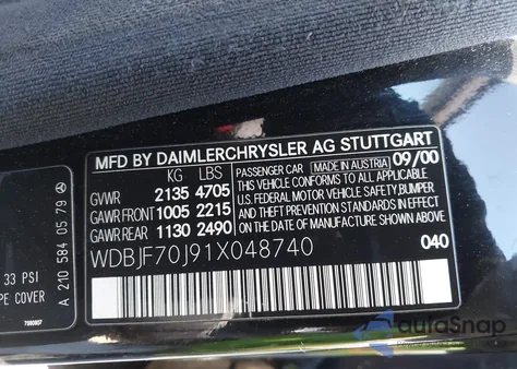 2001 Mercedes-Benz E 430 from USA, damaged, VIN WDBJF70J91X048740